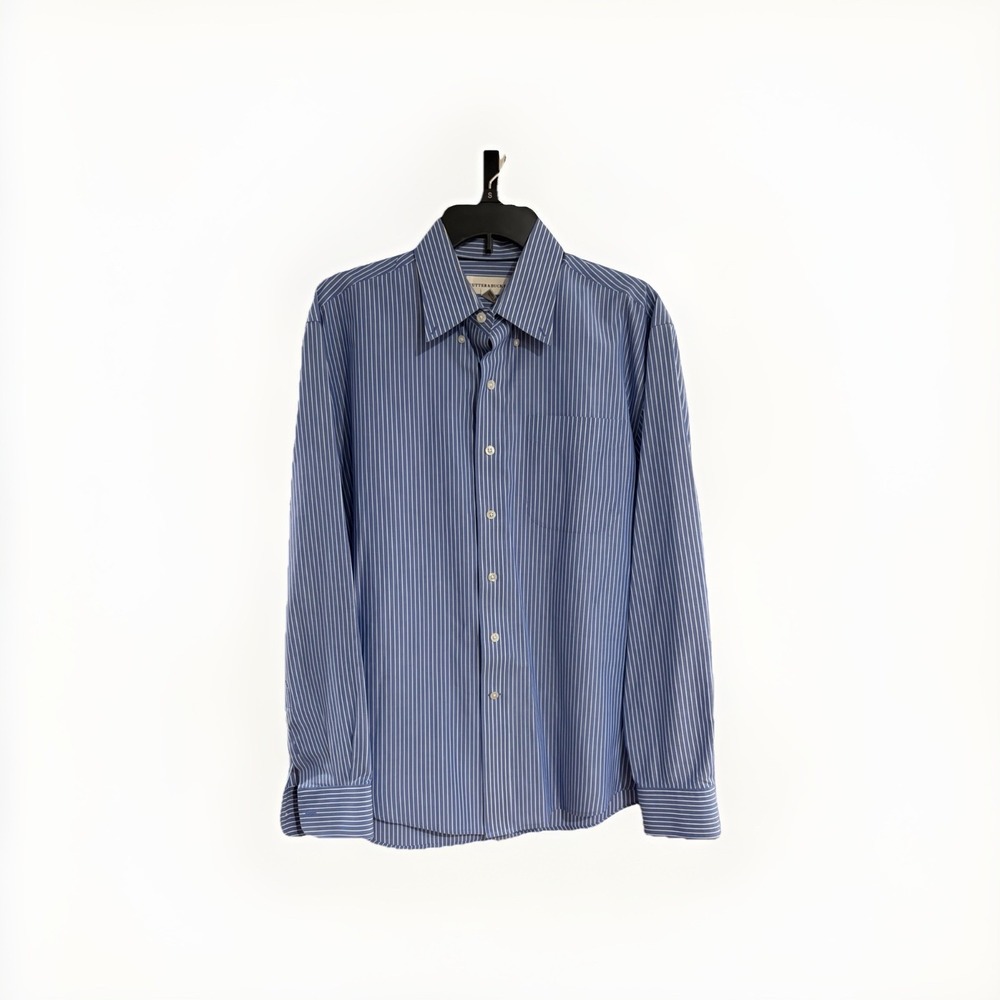 cutter & buck mens shirt button down blue white dress LARGE EUC A14